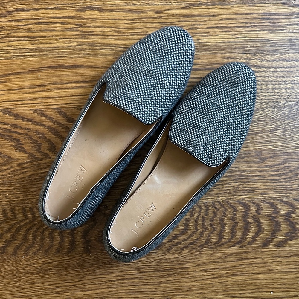 J. Crew Black and White Tweed Slip-On Loafers